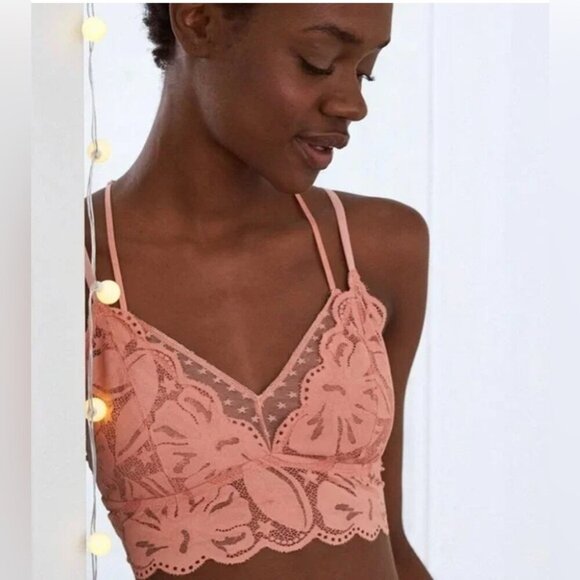 Aerie Bra Bralette Dusty Rose Layered Floral & Star Sheer Feminine Print Sz M - Picture 1 of 11